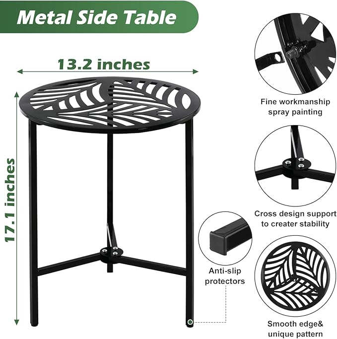 Party Zealot 1 Pack 13" Metal Outdoor Side Tables Small Black Outside End Table - Image 3