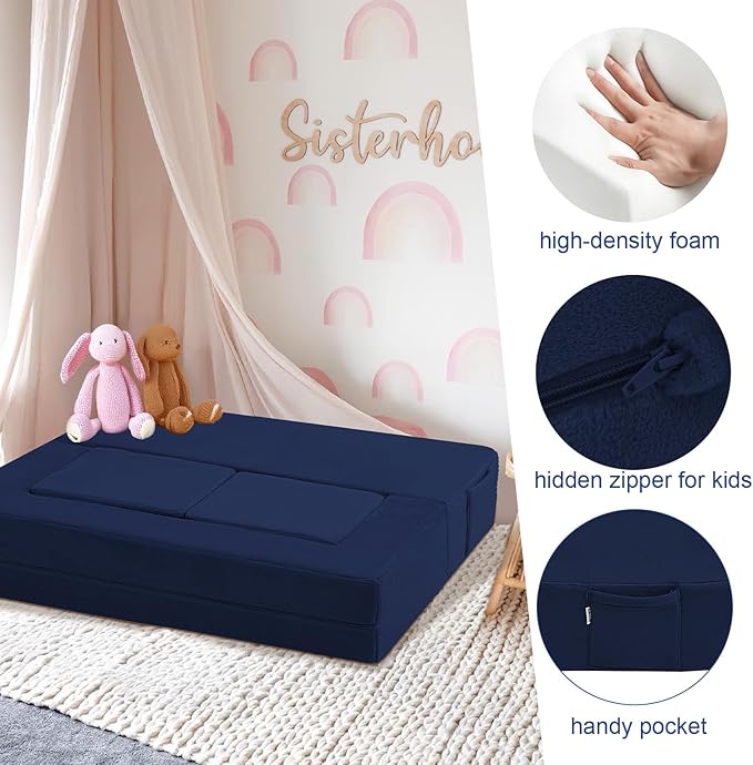 MeMoreCool Convertible Modular Kids Foam Play Couch Sofa – Navy Fold-Out - Image 7