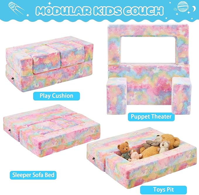 Modular Kids Couch, Glow in The Dark Sofa 3 in 1 Fold Out Kids Sofa - Image 3