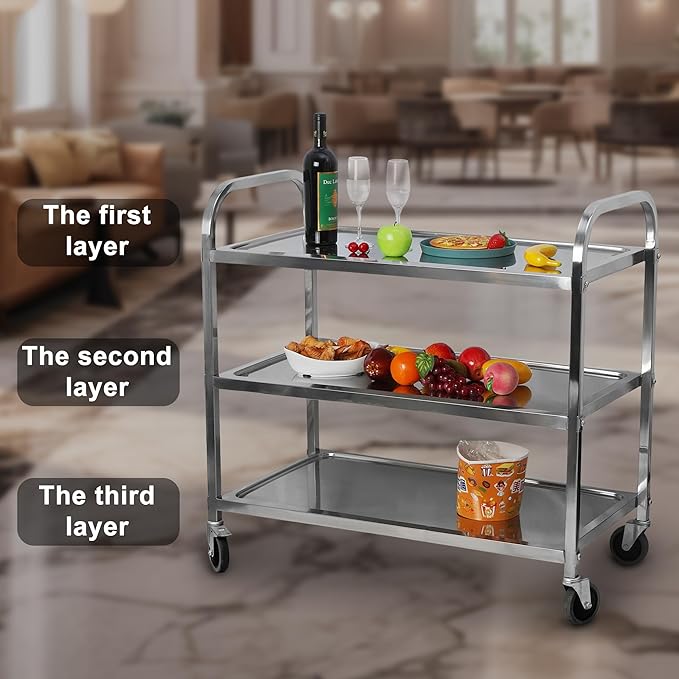 uyoyous 3 Tier Large Heavy Duty Stainless Steel Utility Cart 37"x20"x37" - Image 6