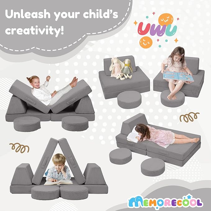 MeMoreCool Kids Couch for Playroom, Corduroy Convertible Toddler Couch - Image 3
