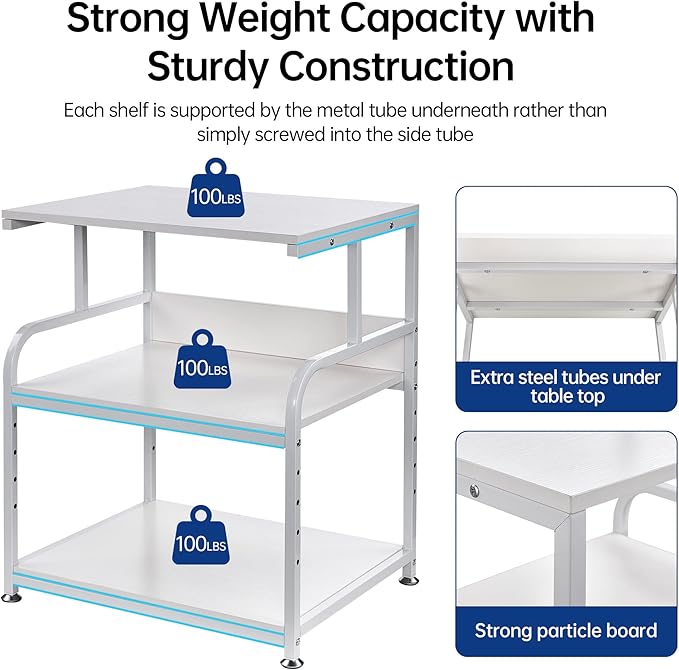 White Printer Stand, 23.6 x18.9 x 30 Inches Big Size Printer Table - Image 3