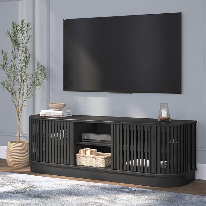 Plank+Beam Contour Wood TV Stand, Solid Wood Entertainment Console by PlankBeam