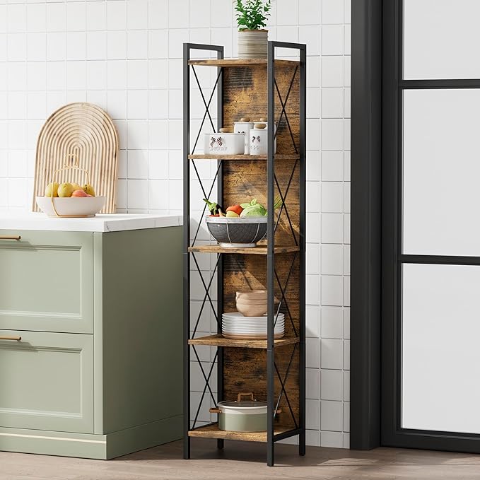 Homhedy 5 Tier Bookshelf Bookcase, Tall Narrow Bookshelf - Image 6