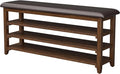 Wooden Shoe Bench Storage with Leather Cushion, Rustic Solid Wood Entryway by JAWGLOW