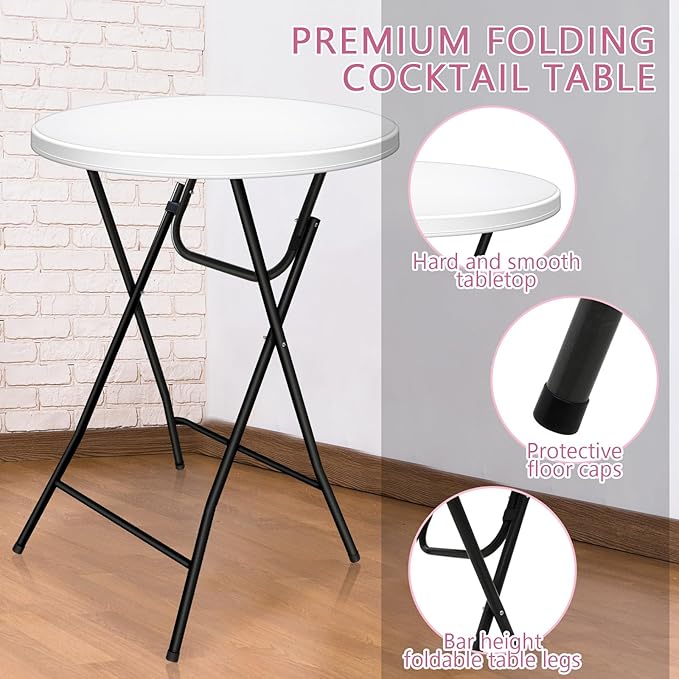 Wenqik 2 Sets 32" High Top Round Folding Cocktail Tables White Bar Height - Image 4