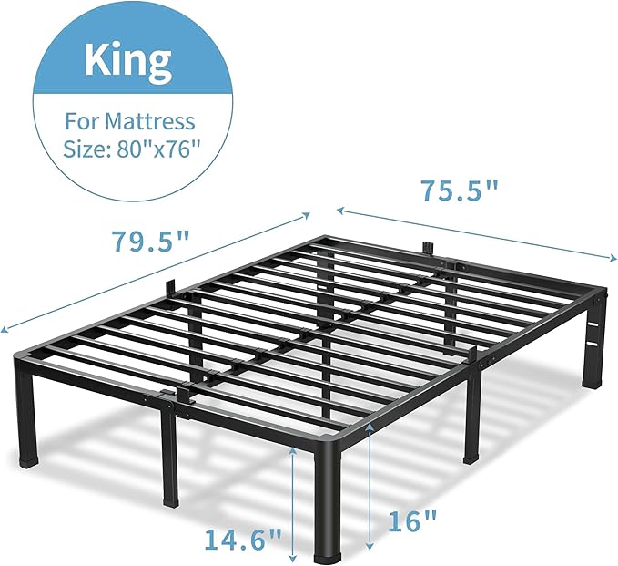 16 Inch King Size Bed Frame, 3500Lbs Heavy Duty Metal Platform - Image 3