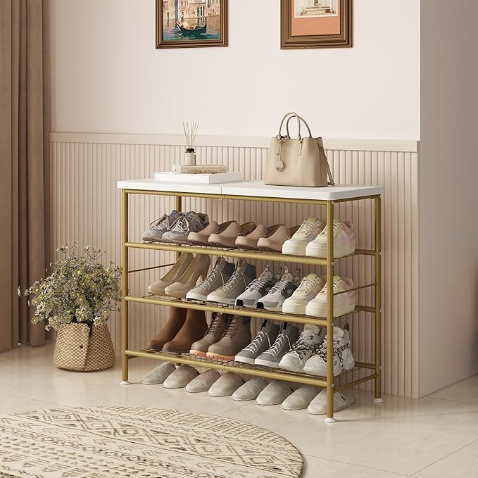 Shoe Rack Organizer 4 Tier for Closet Entryway Free Standing Metal Storage Shoe - Image 2