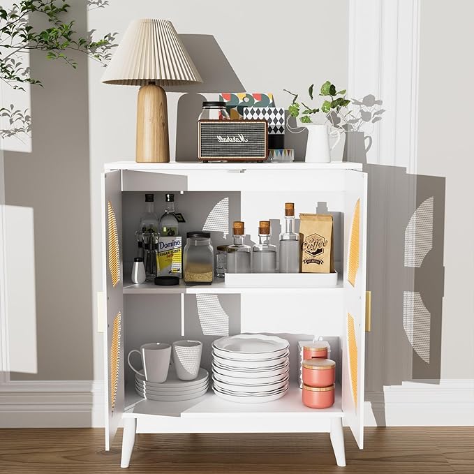 Buffet Cabinet White with Storage, Kitchen Sideboard with Doors & Shelves - Image 7
