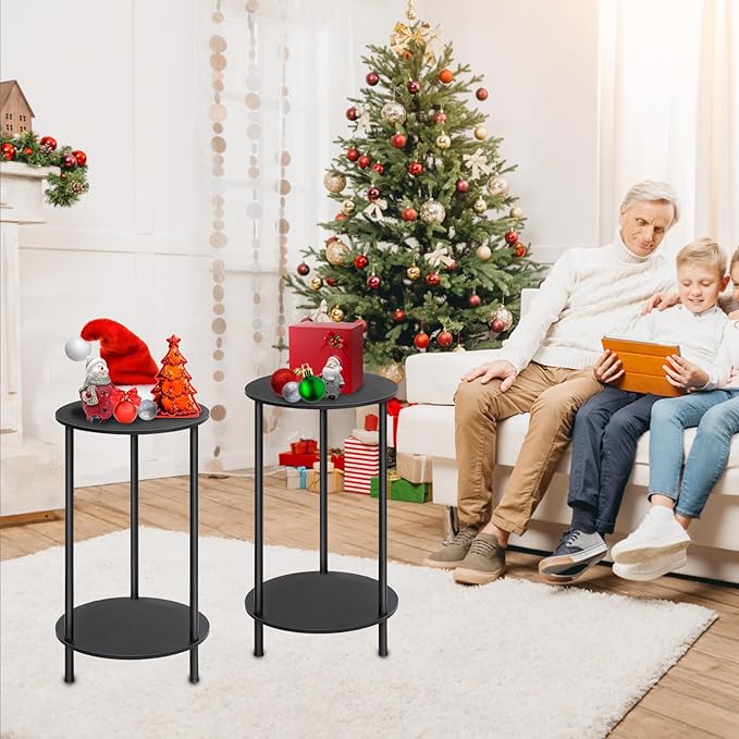 SEHERTIWY Small Round Side Table, 2 Tiers Farmhouse End Tables, Night Stands - Image 5