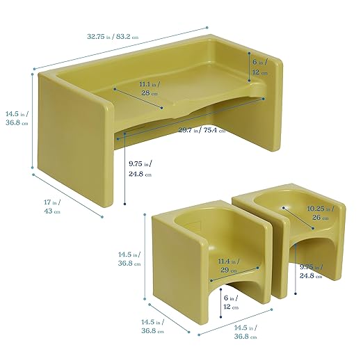 ECR4Kids Tri-Me Table and Cube Chair Set, Fern Green - Image 2