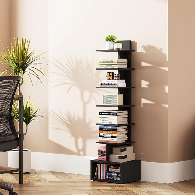 TUTOTAK Narrow Bookshelf, Vertical 8-Tier Bookcase, Spine Book Shelf - Image 3