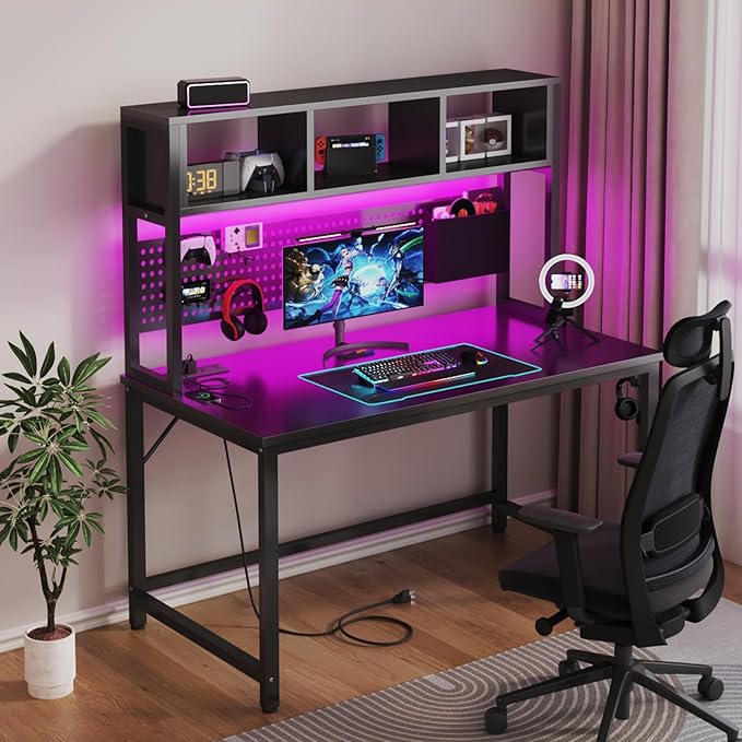 Black Gaming Desk with Hutch and Pegboard - Image 5