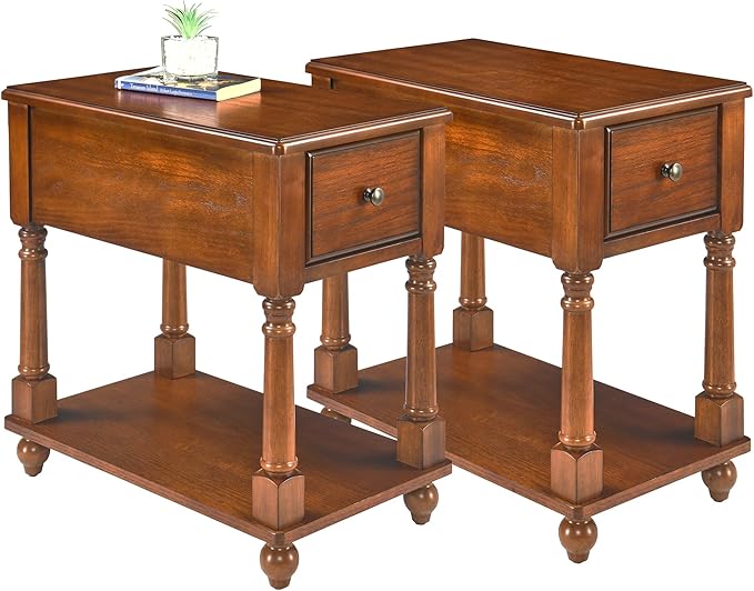 LEEMTORIG Set of 2 Solid Wood End Table Narrow Side Table by LEEMTORIG