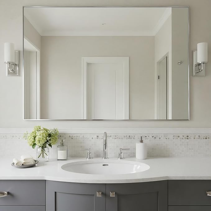 30x40 Inch Nickel Bathroom Mirror - Image 3