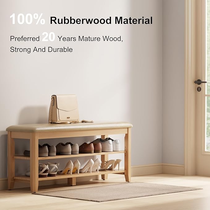 Wood Shoe Rack Bench for Entryway, Shoe Rack for Front Door Entrance - Image 4