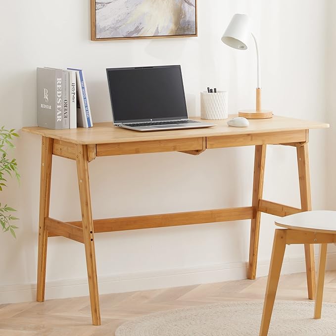 Nnewvante Writing Computer Desk 46" Bamboo Home Office Table by Nnewvante