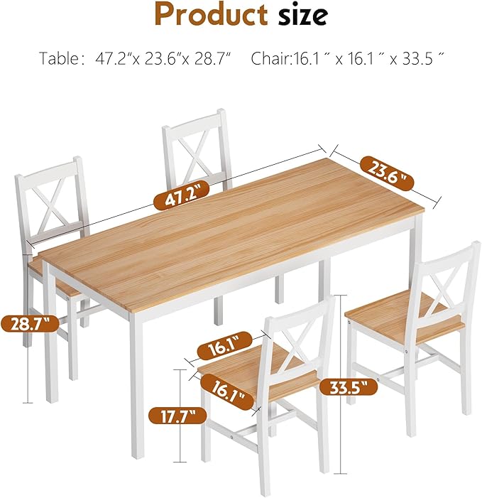 soges 5 Pieces Dining Table Set, Pine Wood Kitchen Table - Image 4