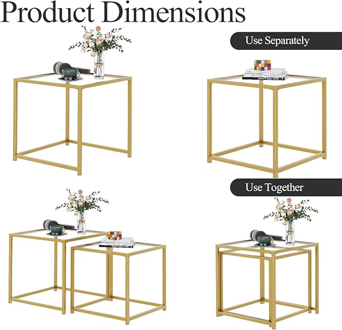 Garden 4 you Coffee Table Set of 2, Modern Glass Nesting Table, Metal Frame - Image 8