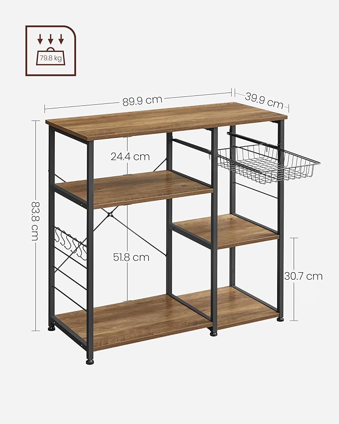 VASAGLE ALINRU Kitchen Baker’s Rack, Coffee Bar, Microwave Oven Stand, - Image 6