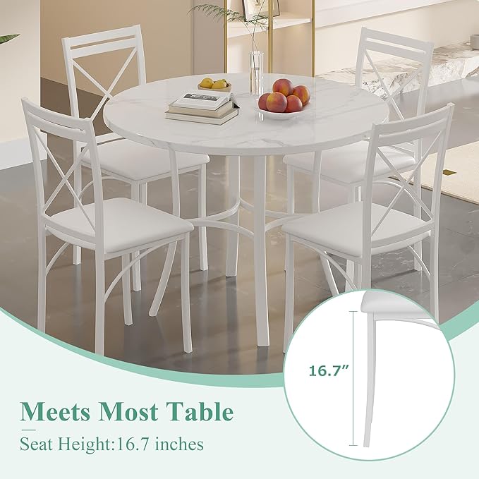VECELO Metal Dining Chairs Set of 4, Steel Legs and PU Leather Cushion Seats - Image 5