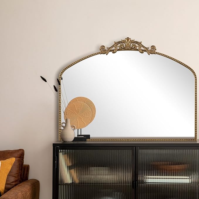 Gold Antique Mirror 40” x 30”, Large Ornate Mantel Mirrors - Image 6