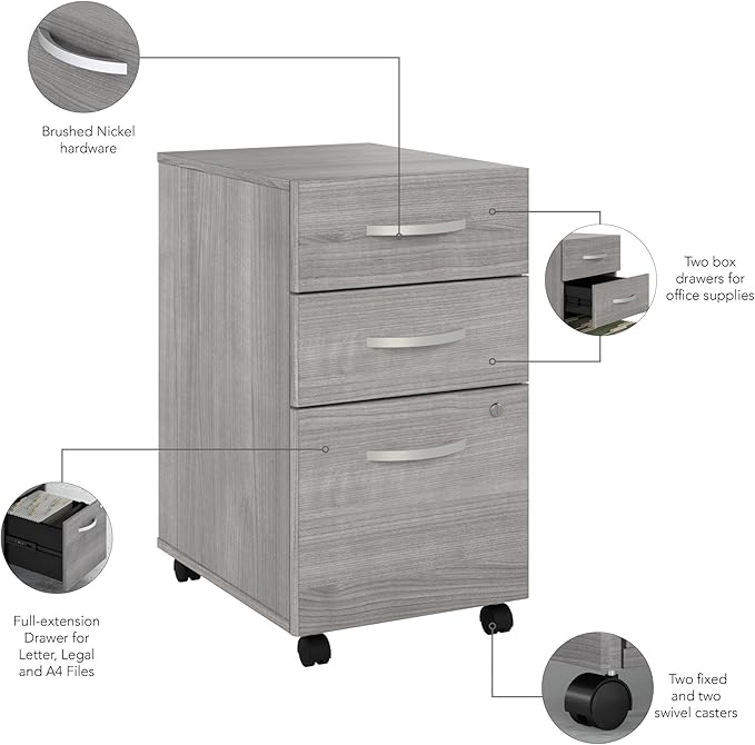 Bush Business Furniture Studio C 3 Drawer Mobile File Cabinet in Platinum Gray - Image 6