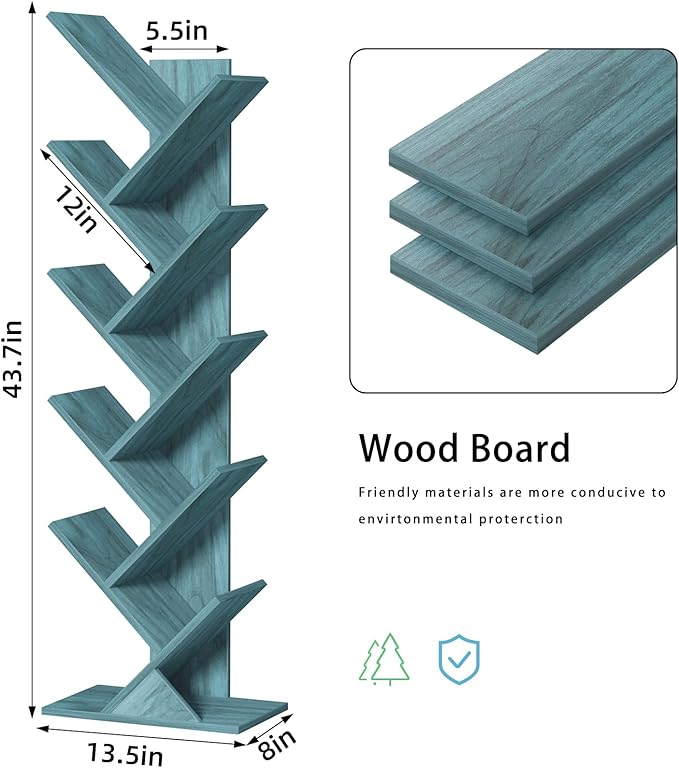10 Tier Tree Book Shelf, Floor Standing Wood Bookshelf - Image 3