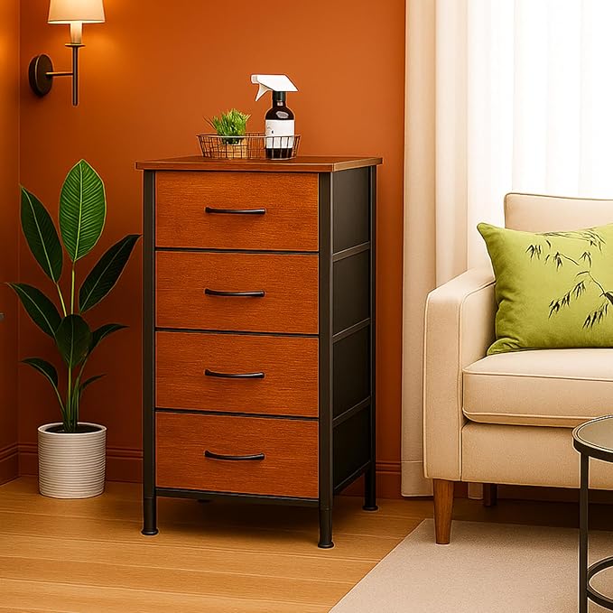 Nightstand with 4 Fabric Bins, Bedside Furniture, Night Stand, End Table - Image 2