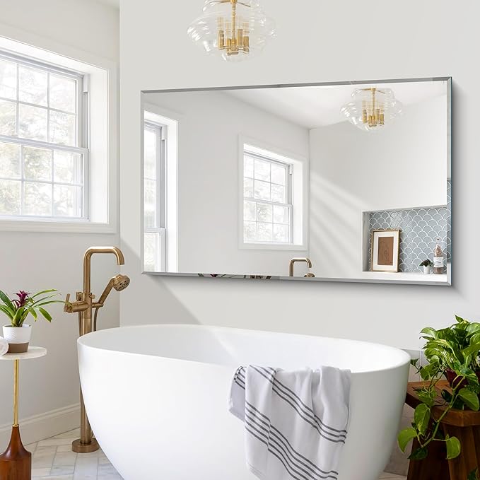 60x36 Large Beveled Mirror, Frameless Beveled Bathroom Mirrors - Image 3