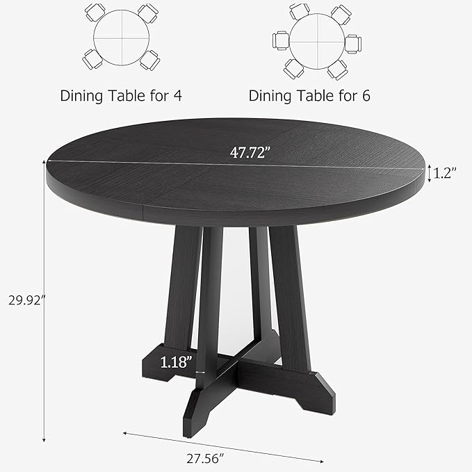 GarveeHome Round Dining Table for 4, Kitchen Dining Room Circle Dinner Pedestal - Image 2