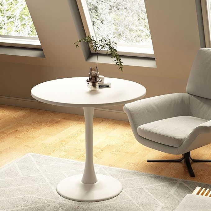 White Round Table Modern Tulip Dining Table White Round Kitchen Table Mid - Image 6