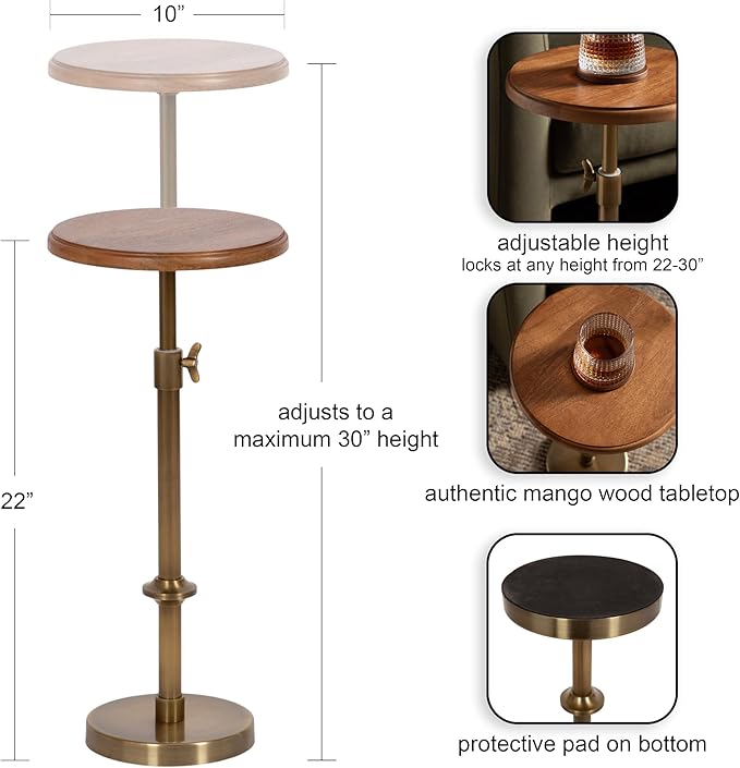 Kate and Laurel Engles Modern Adjustable-Height Pedestal Drink Table; 10 x 10 x - Image 3