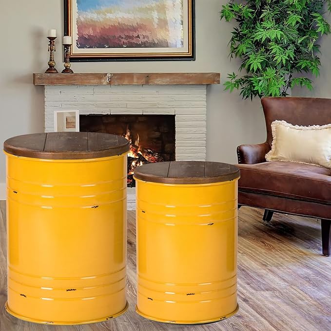 Glitzhome Farmhouse Accent Side Table, Metal Storage Stool Ottoman by Glitzhome