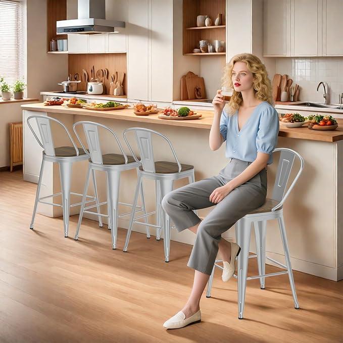 30” Swivel Bar Stools Set of 4, Counter Height Bar Stools Wooden Seat, Metal - Image 8