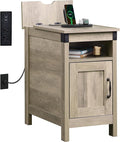 WLIVE Farmhouse End Table with Charging Station, Narrow Side Table by WLIVE