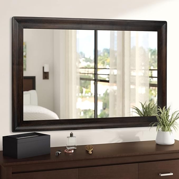 CULER Rustic Wood Wall Mirror for Bathroom, Rectangle 24 x 36 inch Hanging by Culer