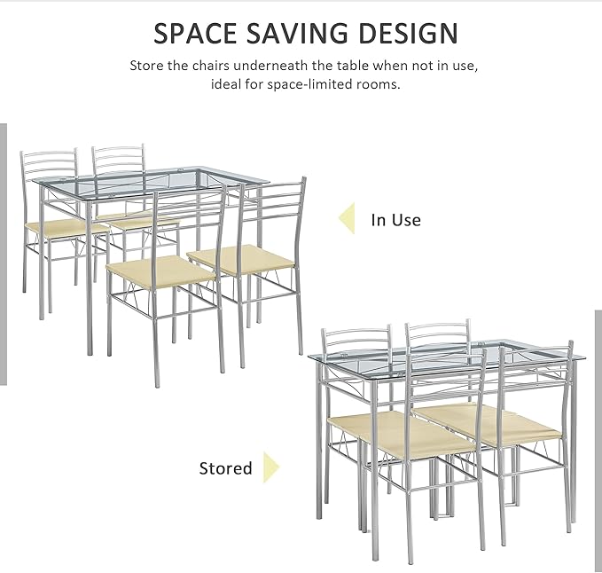 VECELO Kitchen Dining Room Table and Chairs 4, 5-Piece Dinette Sets, Space - Image 3
