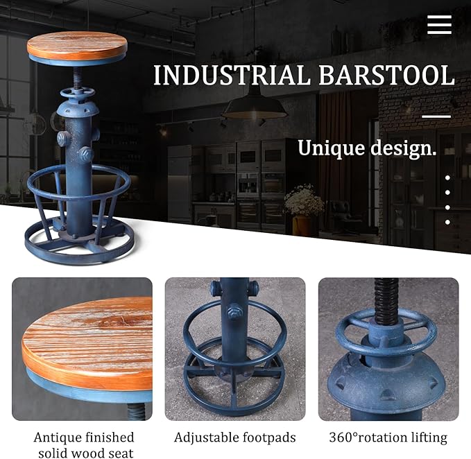 Topower Aged Steampunk Deco Industrial Round Bottom Adjustable Height Cafe - Image 4