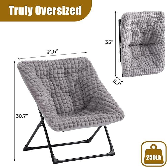 HollyHOME X-Large Saucer Chair, Comfy Oversized Folding Chair, Faux-Fur Reading - Image 3