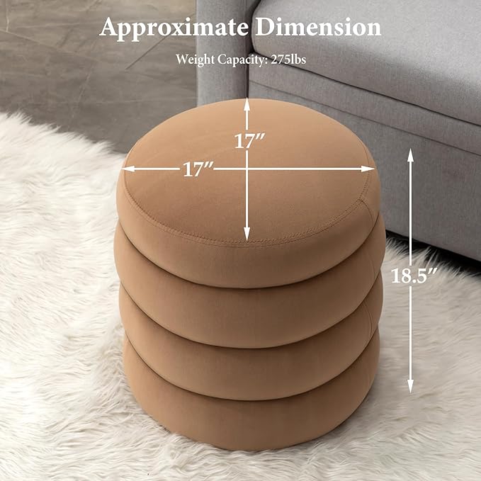 Furniliving Modern Round Ottoman, Soft Bedroom Ottoman Footstool Round Ottomans - Image 2