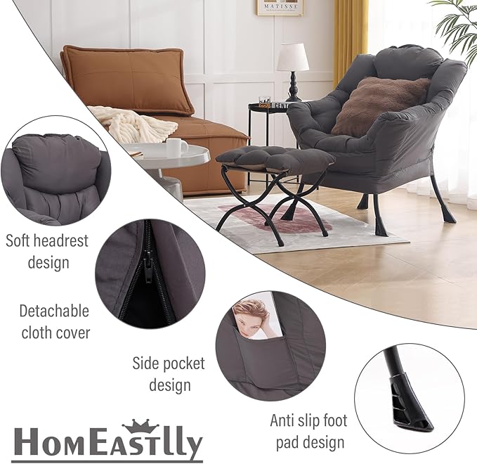Large Lazy Chair with Ottoman, Accent Reading Chair with a Throw Pillow - Image 8