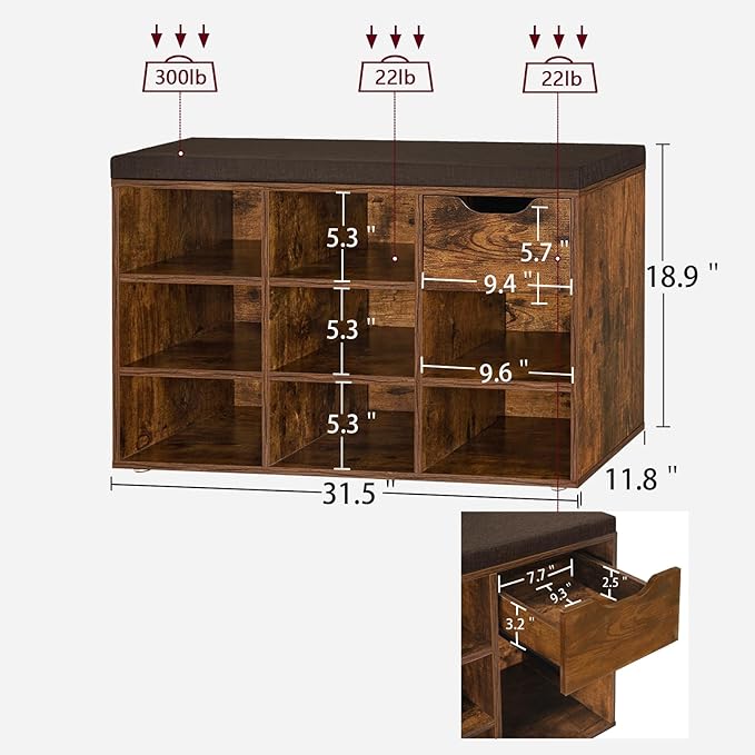 DINZI LVJ Shoe Bench, Entryway Storage Bench - Image 3