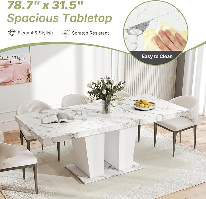 63"-78.7" Expandable Dining Table, 6-10 Farmhouse Kitchen Table, Extendable - Image 6