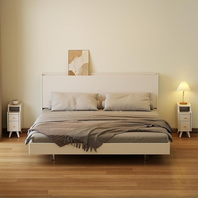 Narrow Nightstand with Drawers, Wood Bedside Table, Small White Nightstand Set - Image 8