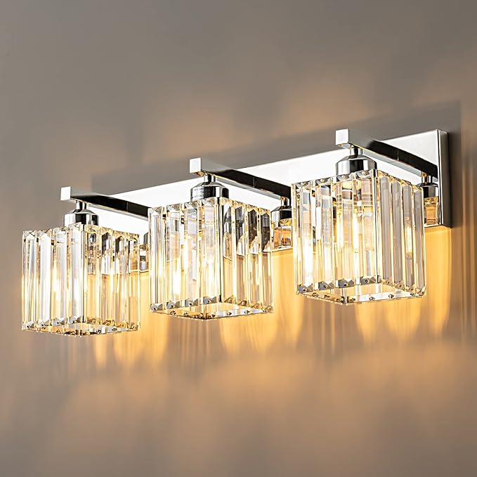 Modern Bathroom Vanity Light 3-Lights Chrome Crystal Bathroom Wall Light Vanity by FDPBY