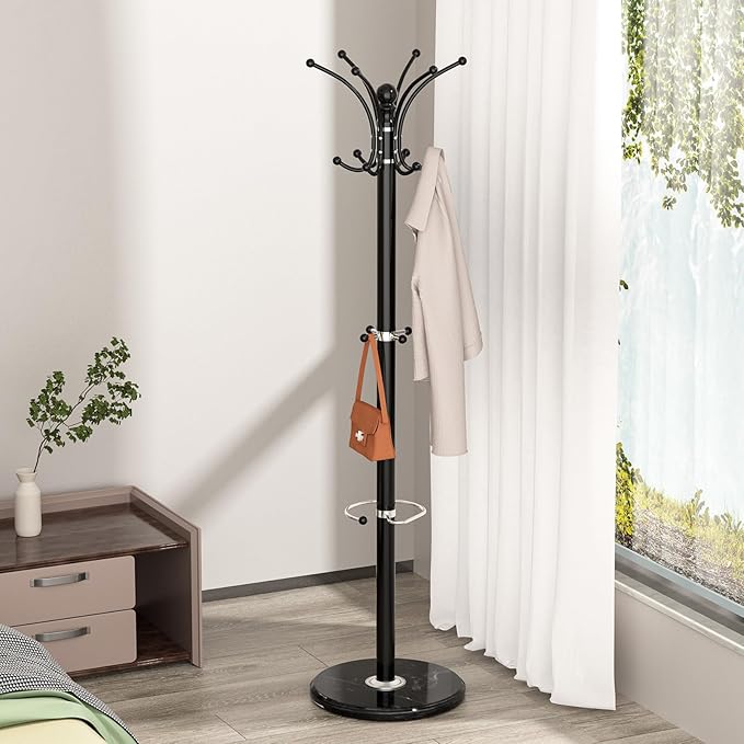 Coat Rack Freestanding with Marble Base, Heavy Duty Clothes Tree with Hooks and - Image 8