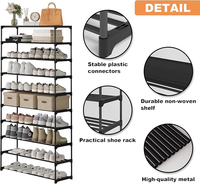 Calmootey 10-Tier Shoe Rack, Tall Large Capacity 50 Pairs Shoes Storage - Image 8