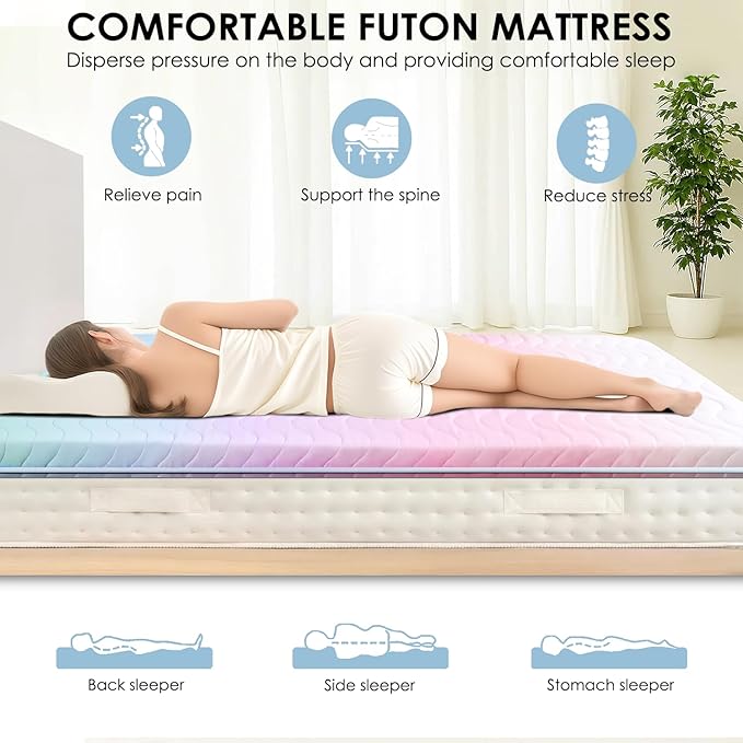 Japanese Floor Futon Mattress, 3.5" Thicken Colorful Rainbow Portable Floor - Image 3
