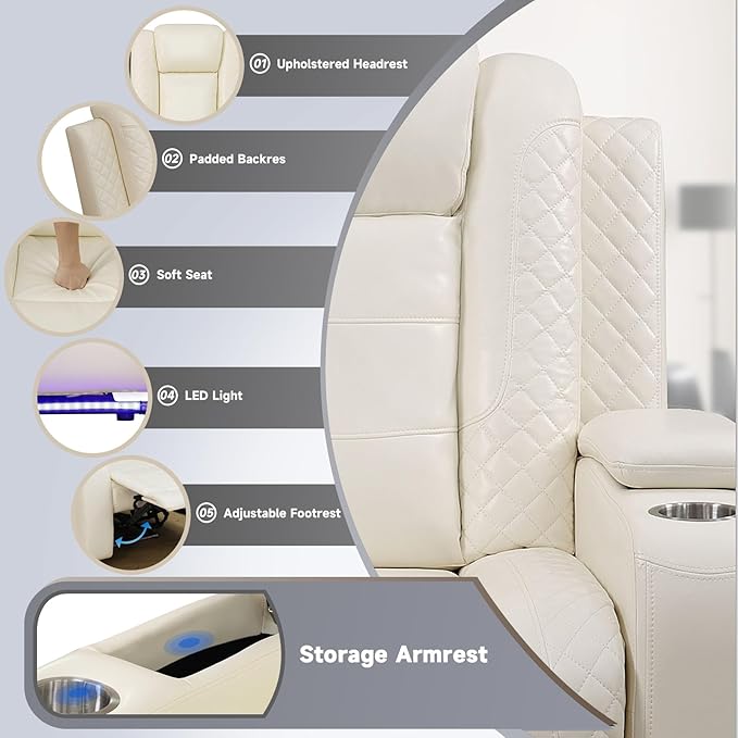 PU Leather Power Wall Hugger Chair Double Reclining Sectional Sofa 3-Seater - Image 3
